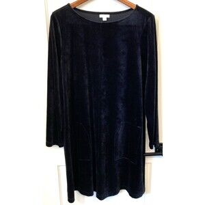 Pure Jill Black Velour Pima Cotton Shift Dress Women L Pockets Lagenlook Goth